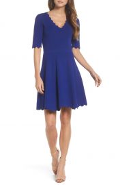 Eliza J Scallop Trim Fit  amp  Flare Dress at Nordstrom